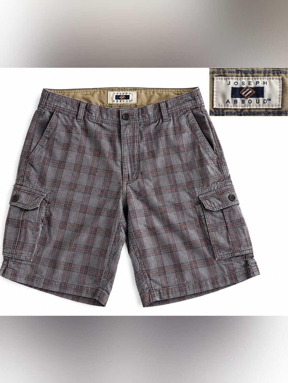 Men's Gray Plaid Cargo Shorts & Charcoal Chino Shorts - Dual Pack - Picture 4 of 7